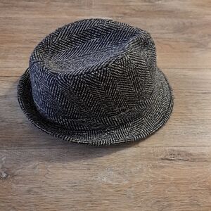 J. Dempsey Black Gray White Tweed Herringbone Fedora Hat Men's Size L/XL